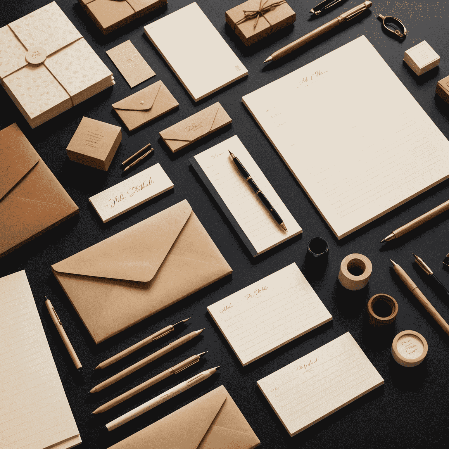 An array of high-quality stationery options including textured paper, envelopes, and writing instruments, showcasing the variety available for letter writing