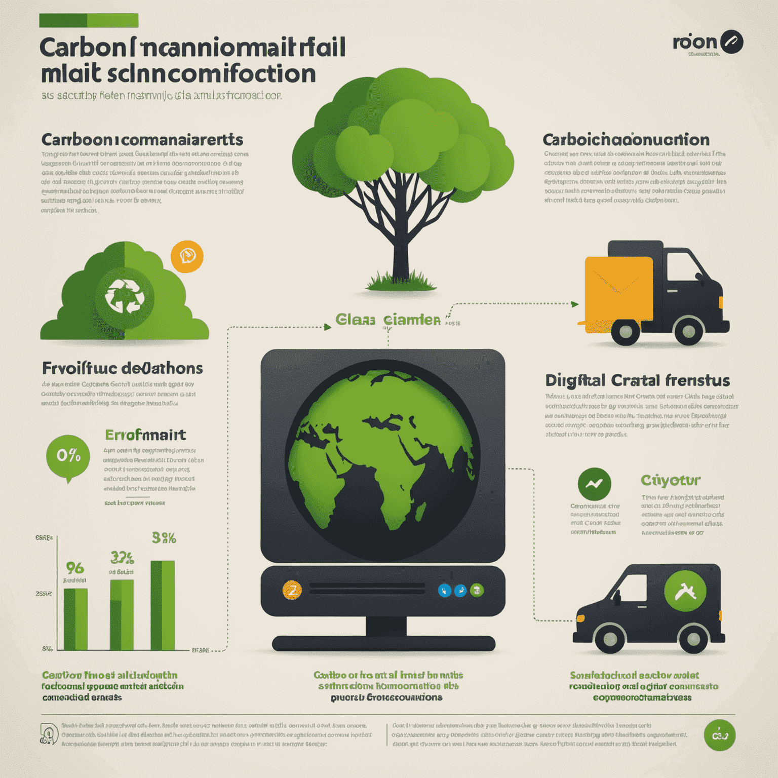An infographic comparing the carbon footprint of traditional mail vs. digital communication, with clear visual representation of reduced emissions